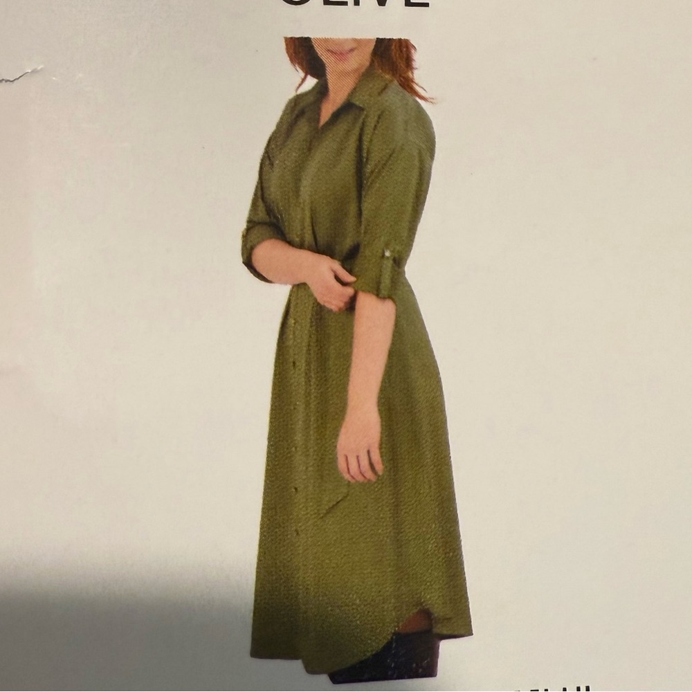 NWT French Connection Green Midi Shirt Dress with Cuffed Sleeves size XL
